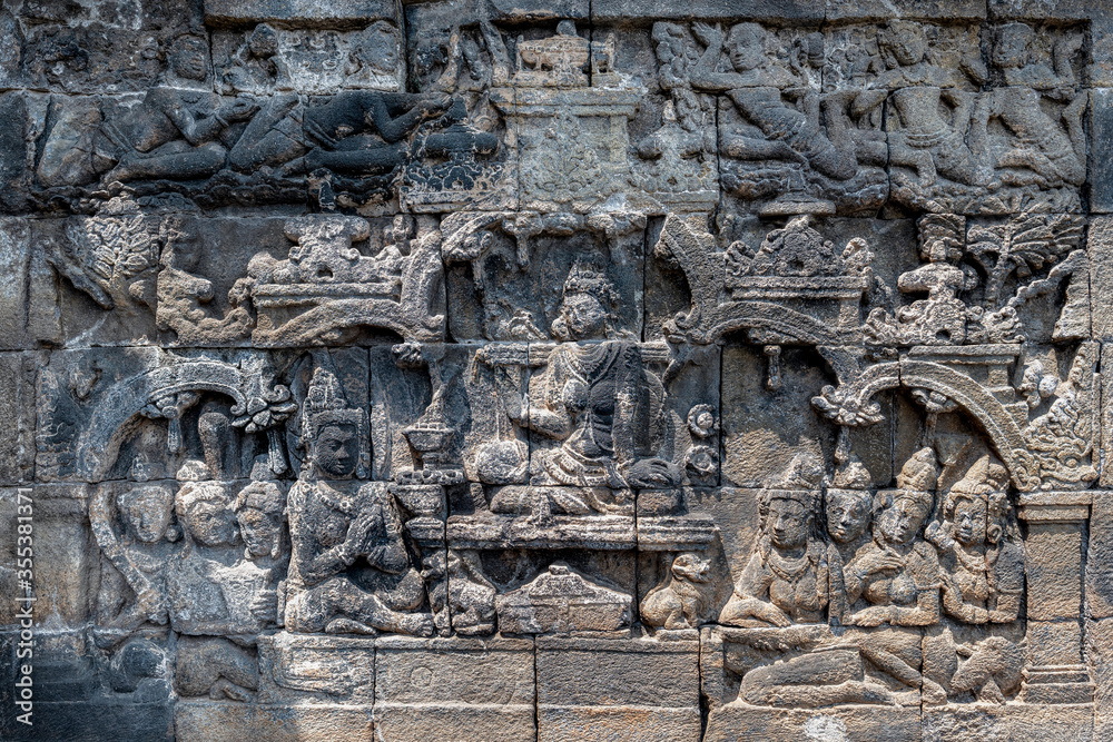 The stories from Mahayana Buddhist Sutras carved on the relief panels of Borobudur Temple (750AD) The stories from Mahayana Buddhist Sutras carved on the relief panels of Borobudur Temple (750AD)