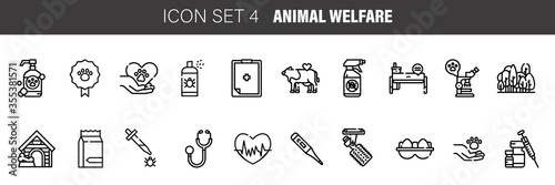 Pet, Animal Welfare outline icons set - Black symbol on white background. Pet, Animal Welfare Simple Illustration Symbol - lined simplicity Sign. Flat