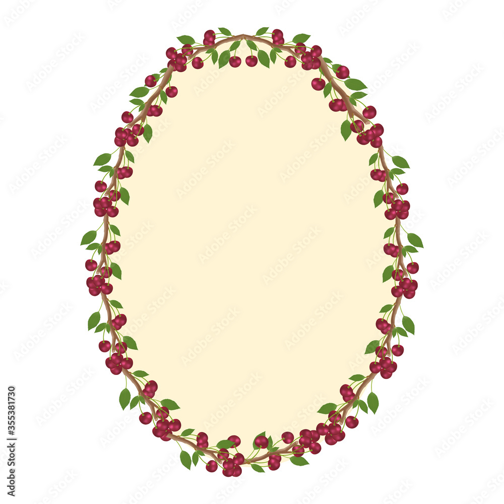 Vector frame frame with cherry ornament with berries and leaves.