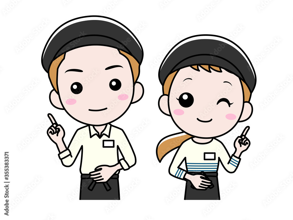 笑顔で案内するカフェ店員