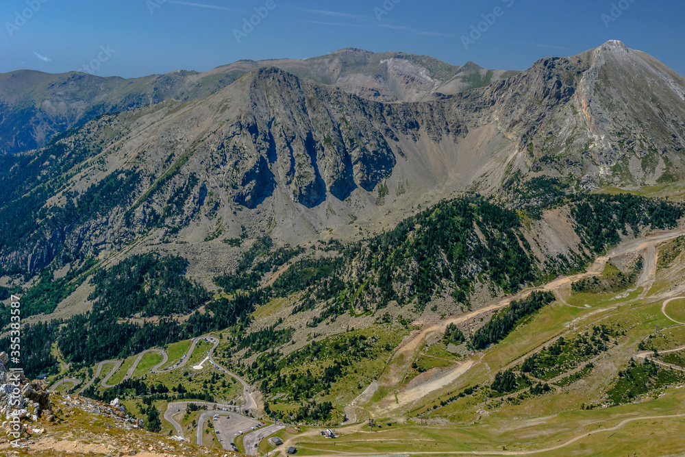 Naklejka premium Two peaks in the mountains (Gra de Fajol, Catalan Pyrenees, Spain, Catalonia, Ulldeter)