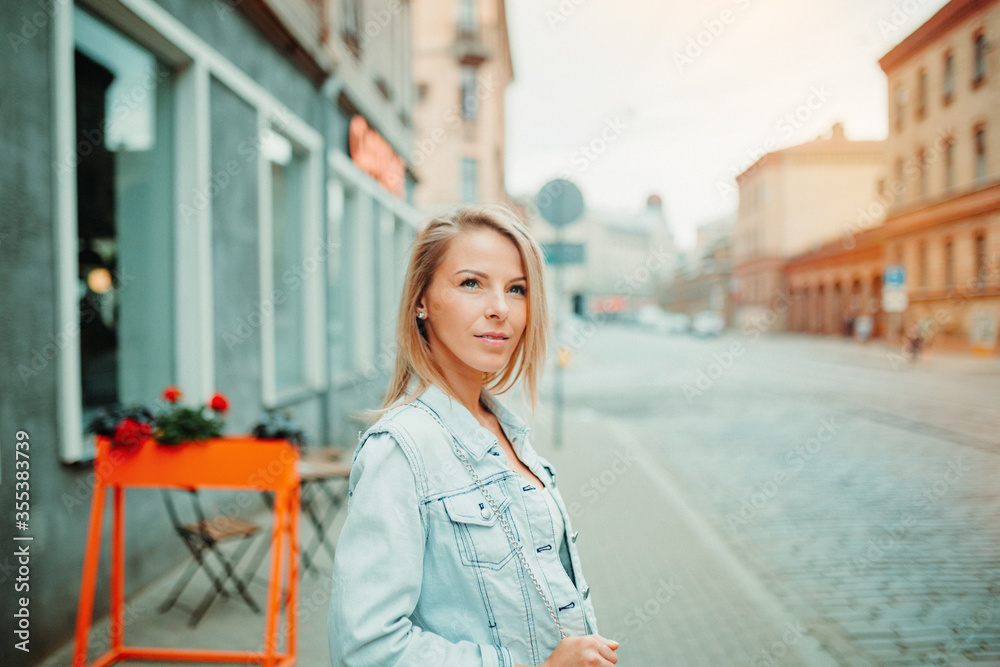 City portrait of a beautiful young woman
