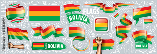 Vector set of the national flag of Bolivia in various creative designs