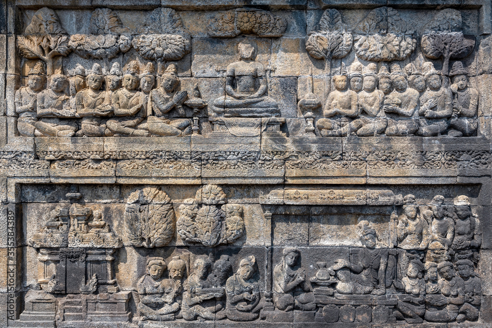 The stories from Mahayana Buddhist Sutras carved on the relief panels of Borobudur Temple (750AD) The stories from Mahayana Buddhist Sutras carved on the relief panels of Borobudur Temple (750AD)