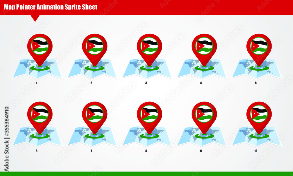 Jordan Map marker with animated flag Sprite Sheet. Smooth waving
