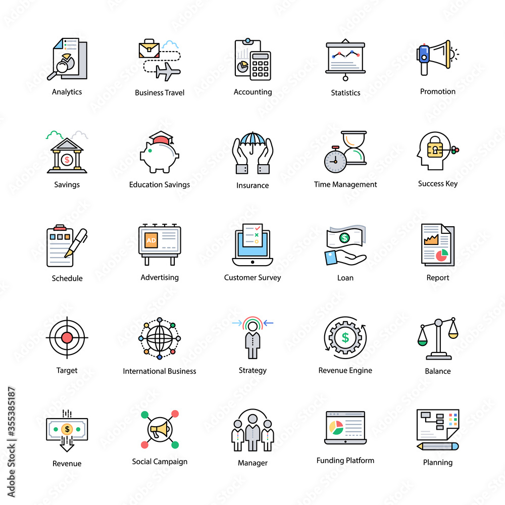 Colored line Icons of Business and Finance Colored line Icons of Business and Finance