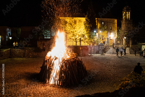 The custom of burning Judas on the day of the Resurrection of Christ in the medieval village of Avgonyma in Chios. photo