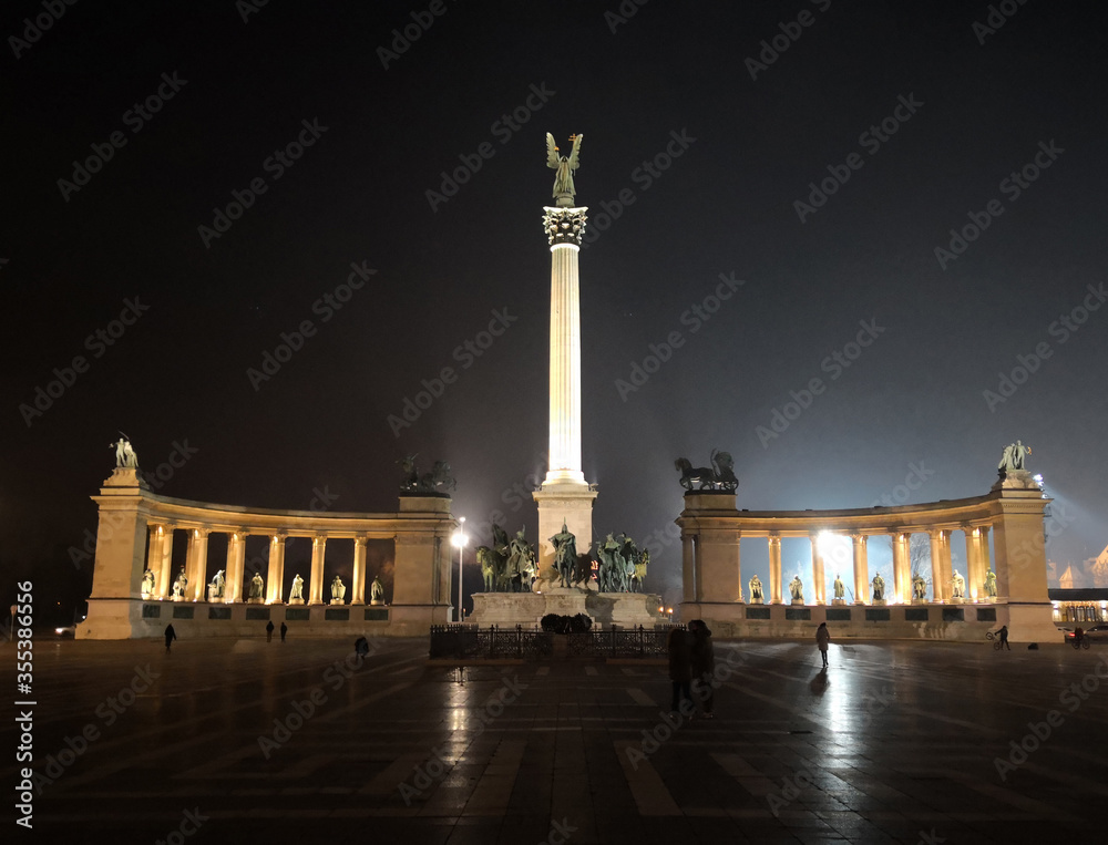 Square with Statues in the Night