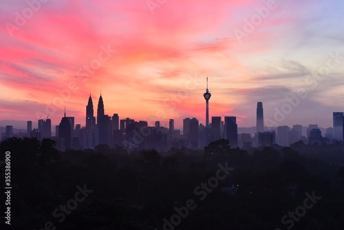 Beautiful sunset over Kuala Lumpur cityscape