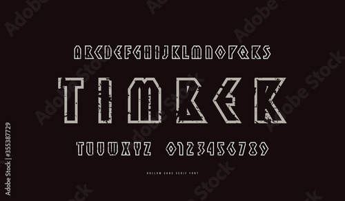 Hollow geometric sans serif font in viking style