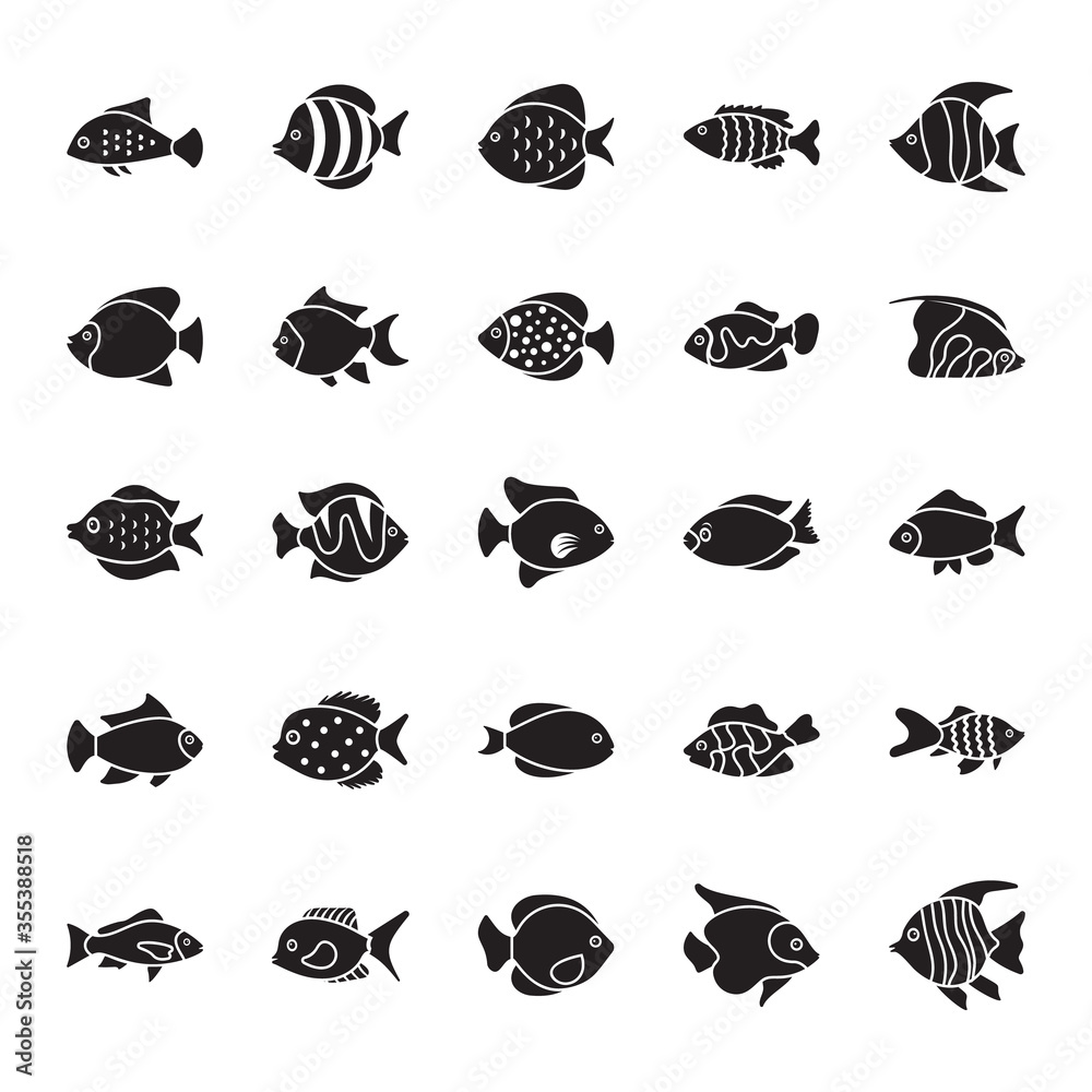 Fishes Glyph Vector Icons Set
Fishes Glyph Vector Icons Set