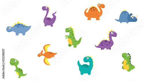 Fototapeta Naklejka Na Ścianę i Meble -  Set of cute dinosaurs. Flat style. Vector illustration
