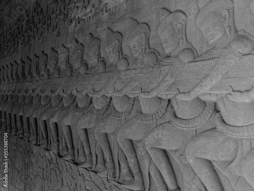 Historic gravures and sculptures in Angkor Wat photo