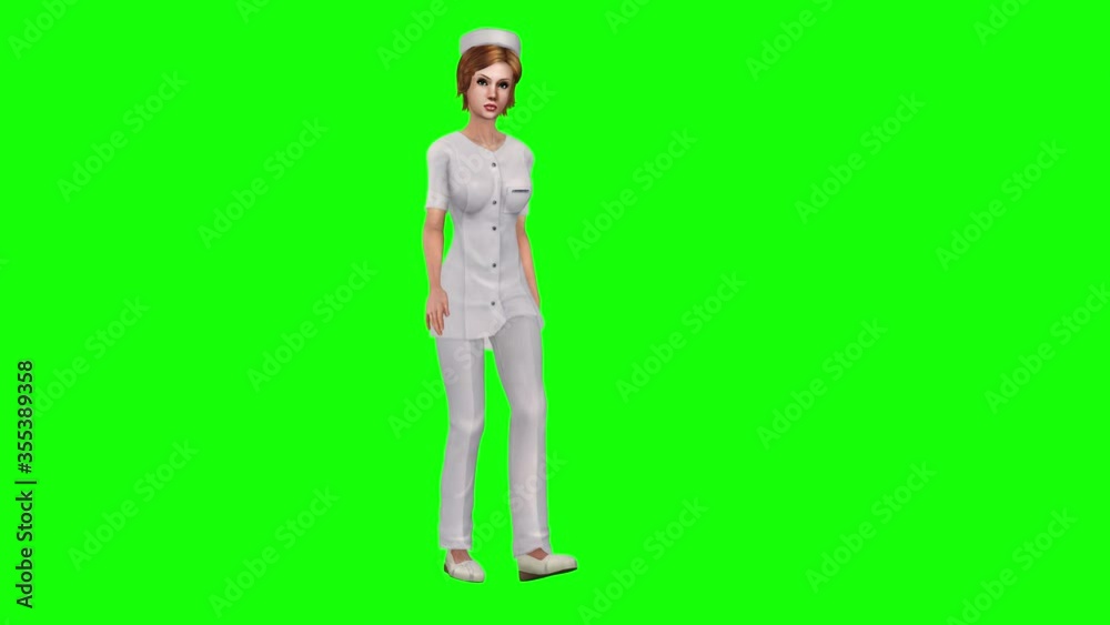 4k 3d Animation showing an hospital female Avatar nurse walking and talking, dressed in white , set on a green screen. suitable for a health or medical subject. 4k 3d Animation showing an hospital female Avatar nurse walking and talking, dressed in white , set on a green screen. suitable for a health or medical subject.