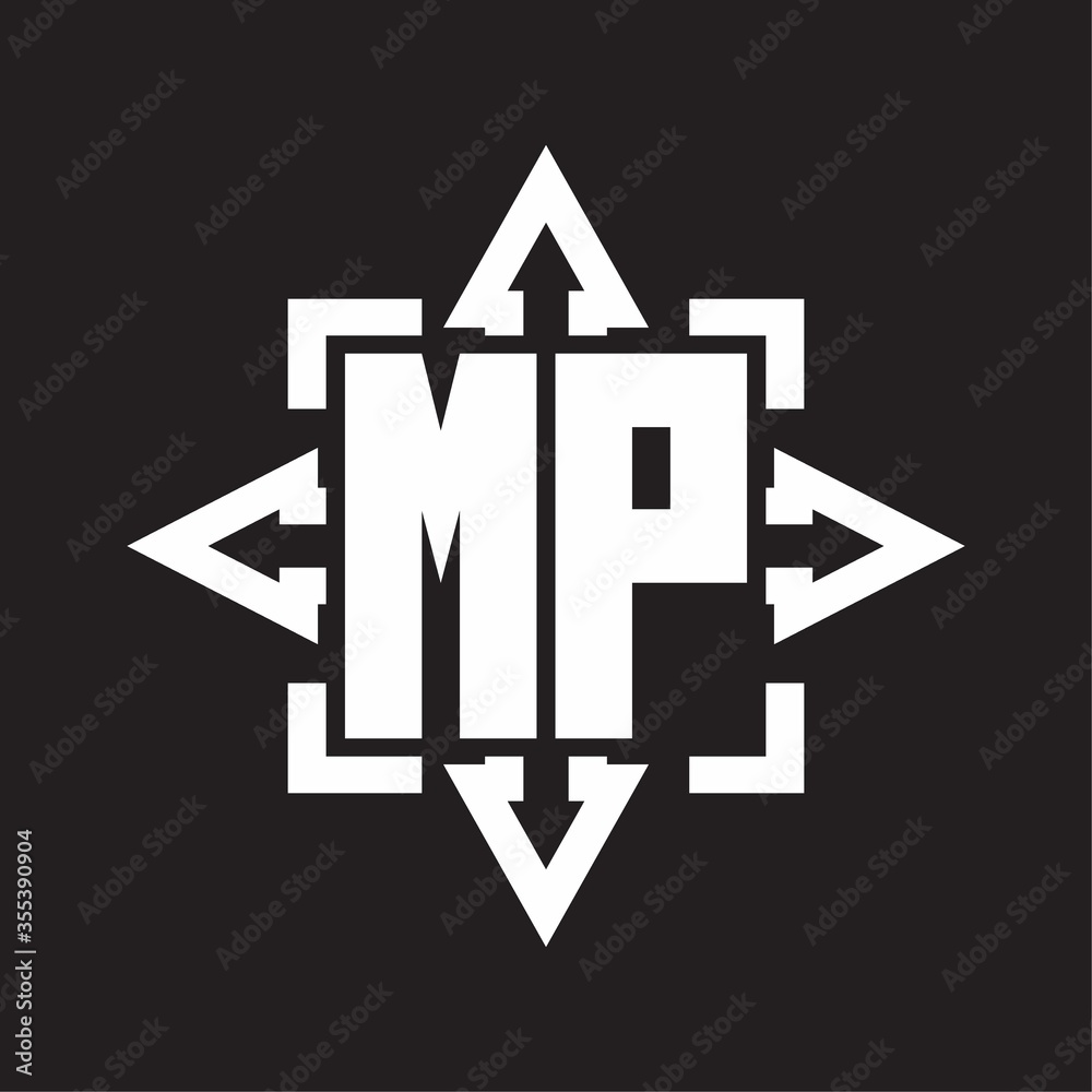 MP Logo monogram with rounded arrows shape design template MP Logo monogram with rounded arrows shape design template