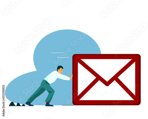 Vector illustration depicts sending messages, letters, mail. letters. The guy, the businessman can not send a letter.
