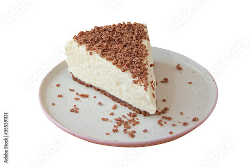 chocolate cheesecake on white plate on White background