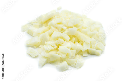 Chopped garlic isolated on white background
