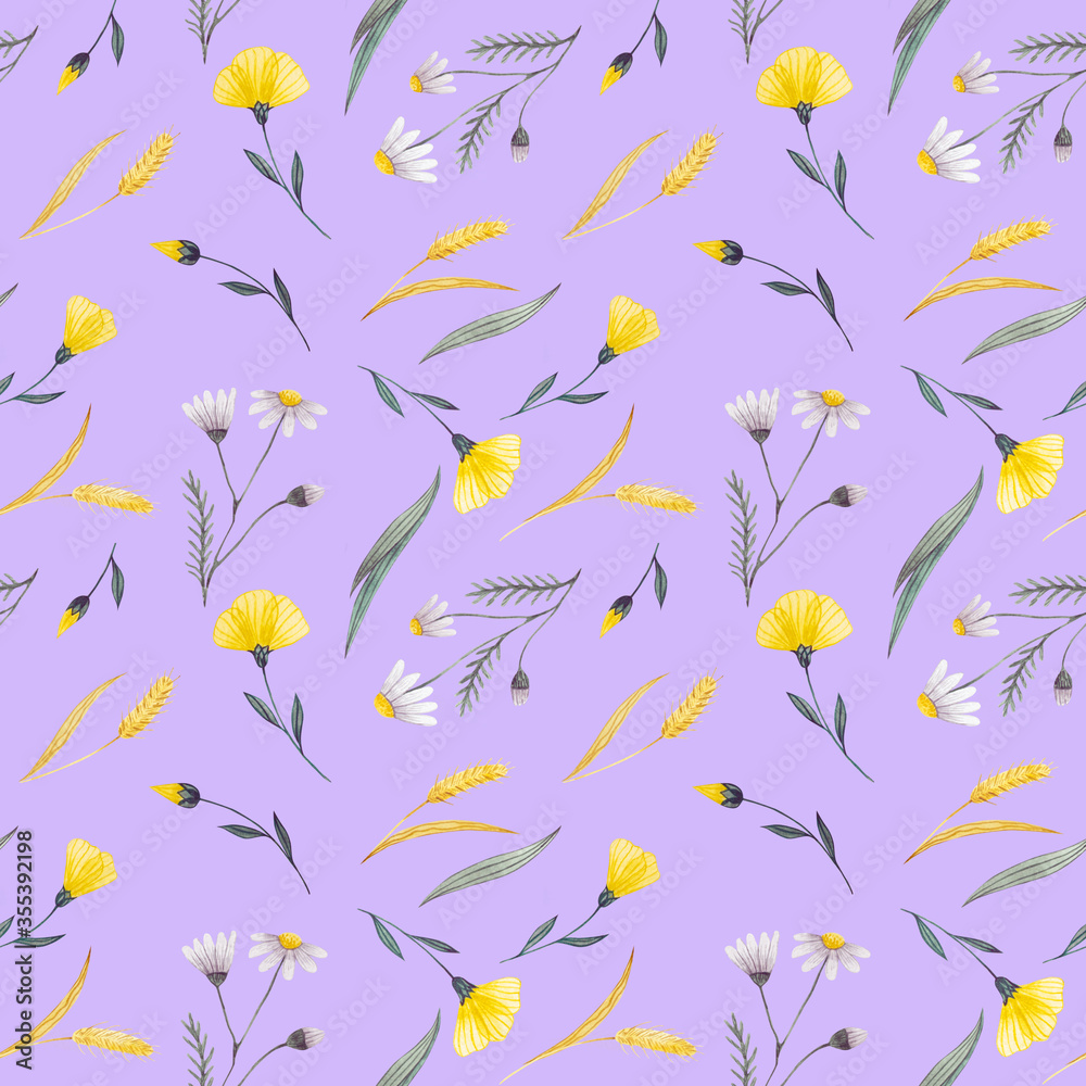 Wild flowers seamless pattern. Stylish print for textile design and decoration.