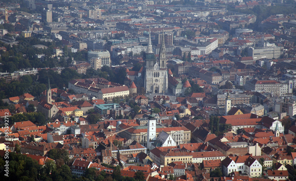 Zagreb Panorama with Cathedral of the Assumption of the Virgin Mary in Zagreb, Croatia