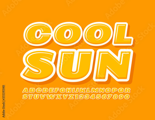 Vector Yellow banner Cool Sun with Trendy Font. Modern Alphabet Letters and Numbers