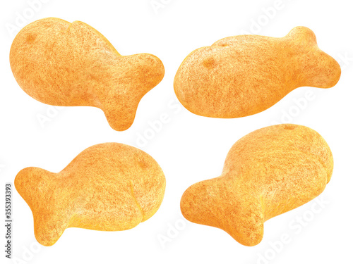 Fish Shaped Cheese Crackers on a White Background. 3d illustration