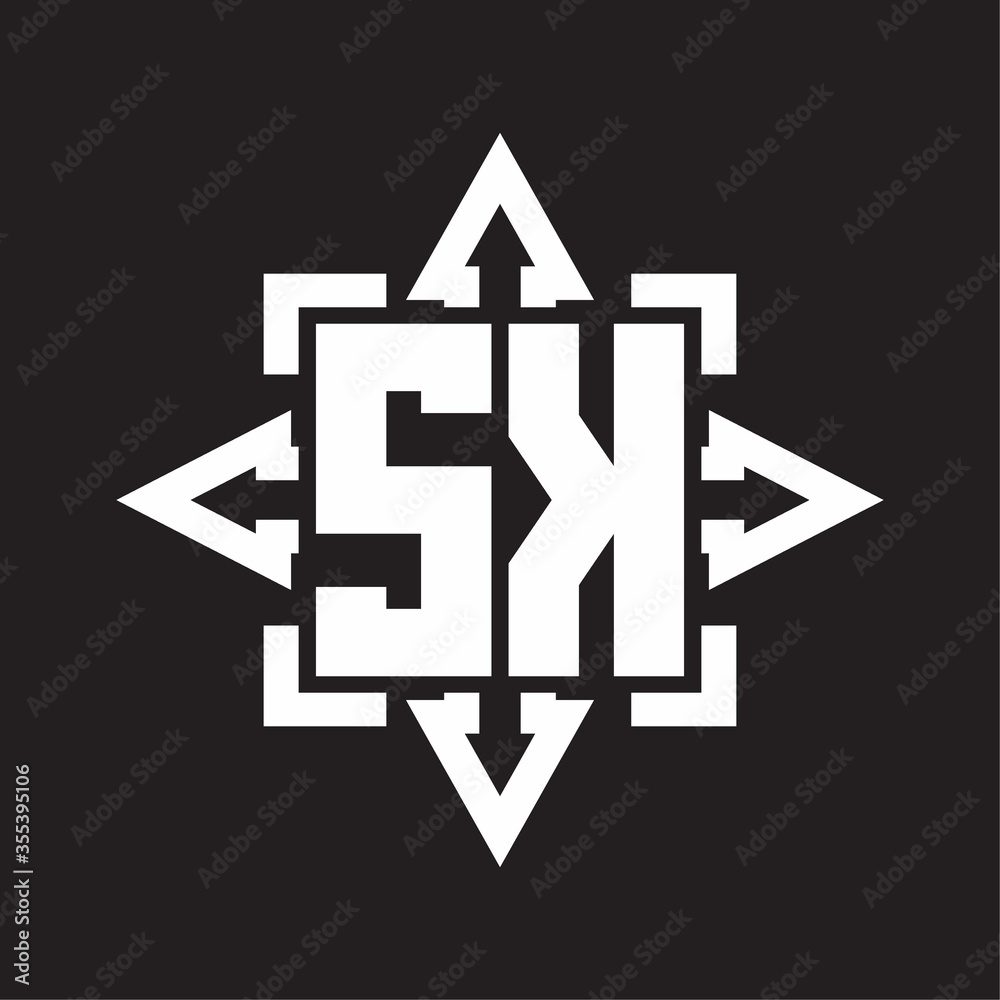SK Logo monogram with rounded arrows shape design template SK Logo monogram with rounded arrows shape design template