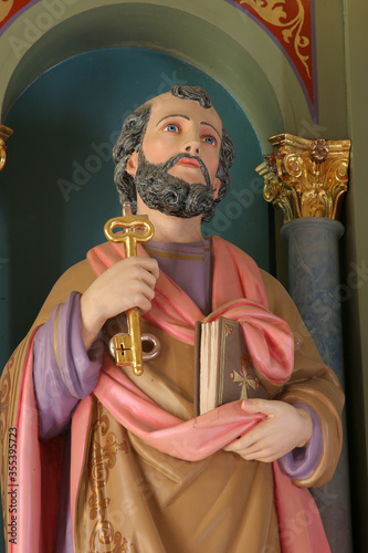 St. Peter's statue on the main altar at St. John the Baptist Church in Sveti Ivan Zabno, Croatia
