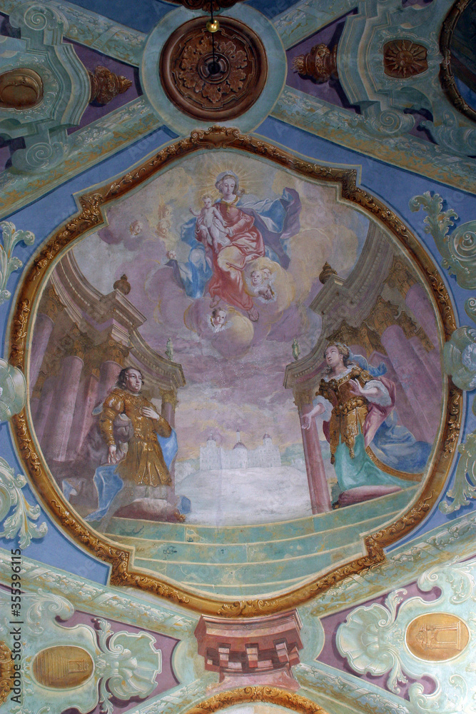 Apparition of Our Lady of the Snow on Esquiline Hill fresco in the Baroque church of Our Lady of the Snow in Belec, Croatia