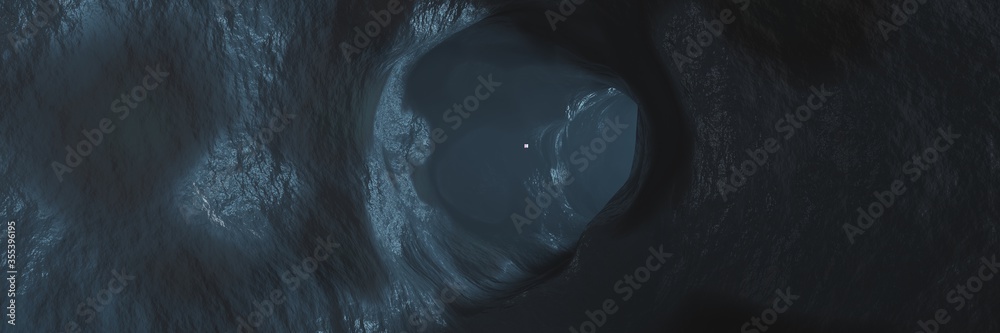 Sci-fi Dark Caves Underground tunnel atmosphere and dust Scary panorama animation 3d rendering
