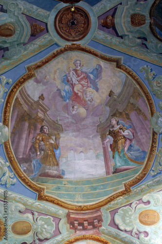 Apparition of Our Lady of the Snow on Esquiline Hill fresco in the Baroque church of Our Lady of the Snow in Belec, Croatia