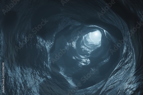 Sci-fi Dark Caves Underground tunnel atmosphere and dust Scary animation 3d rendering