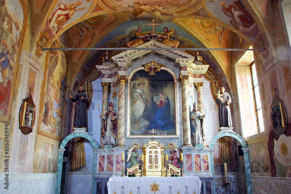 Main altar in Franciscan church Annunciation of the Virgin Mary in Klanjec, Croatia