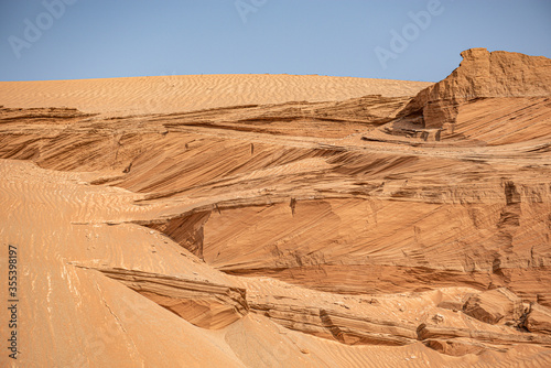 Desert Background Landscape, Desert and beautiful blue sky. Horizon of the desert. Endless desert plain