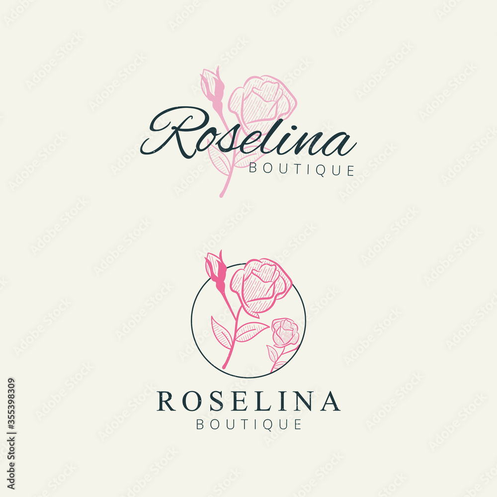 Fototapeta premium Minimalist rose flower logo design hand drawing