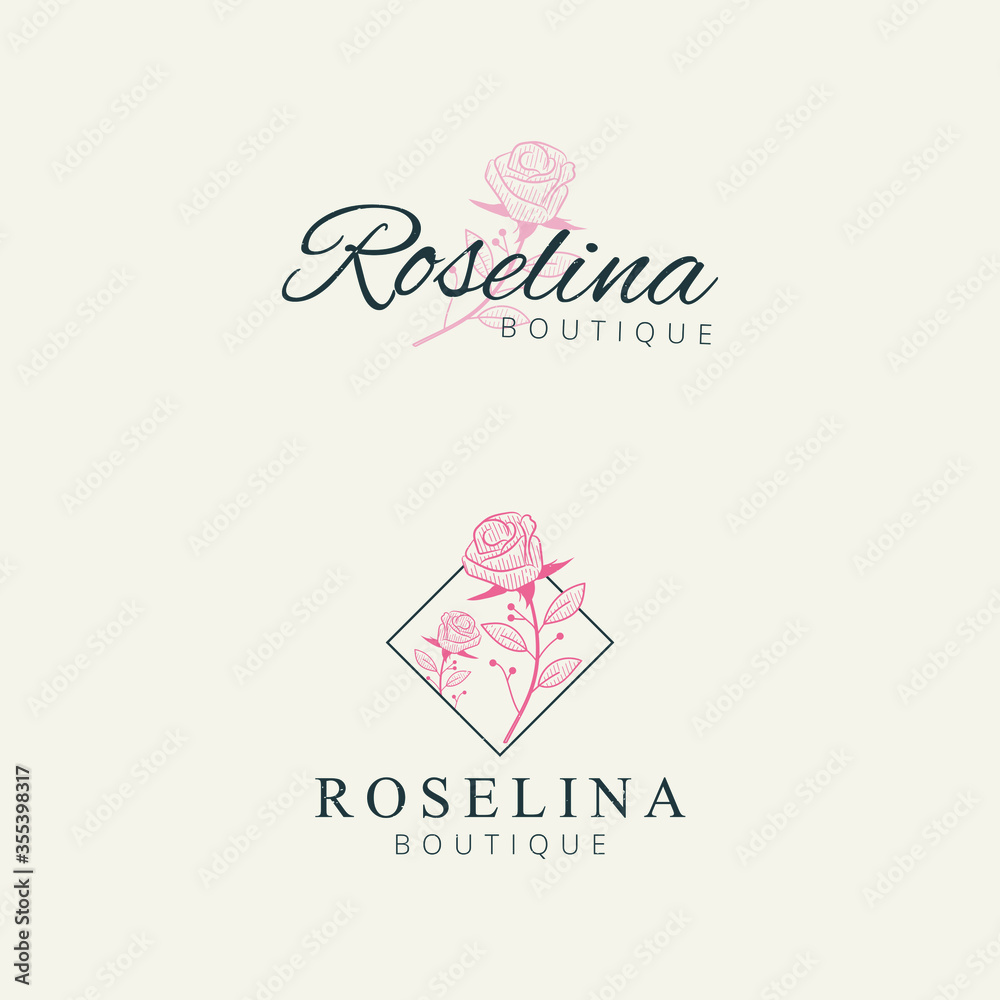 Minimalist rose flower logo design hand drawing Minimalist rose flower logo design hand drawing