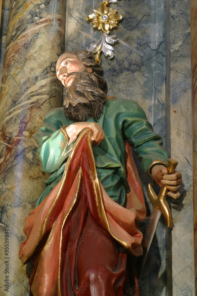 Saint Paul statue on the main altar in the parish church of Saint George in Gornja Stubica, Croatia