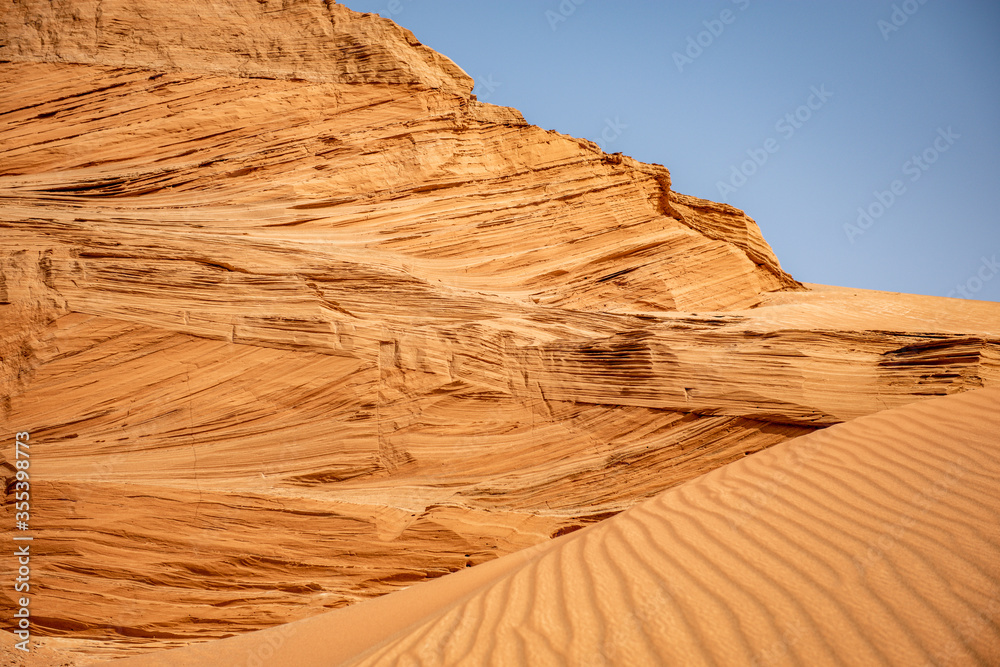 Desert Background Landscape, Desert and beautiful blue sky. Horizon of the desert. Endless desert plain Desert Background Landscape, Desert and beautiful blue sky. Horizon of the desert. Endless desert plain