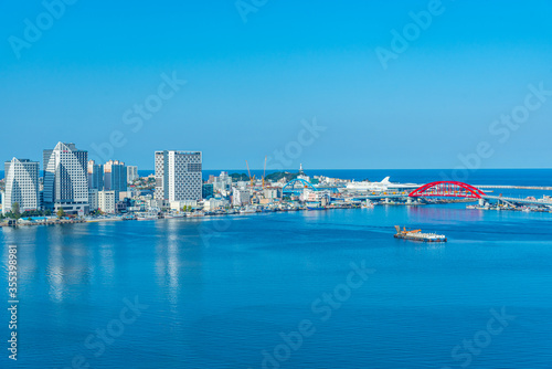 Cityscape of Sokcho behind Cheongchoho lake, Republic of Korea photo