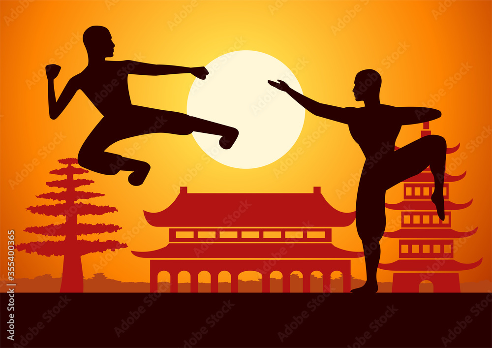 Φωτογραφία Chinese Boxing Kung Fu martial art famous sport,two boxer fight together around