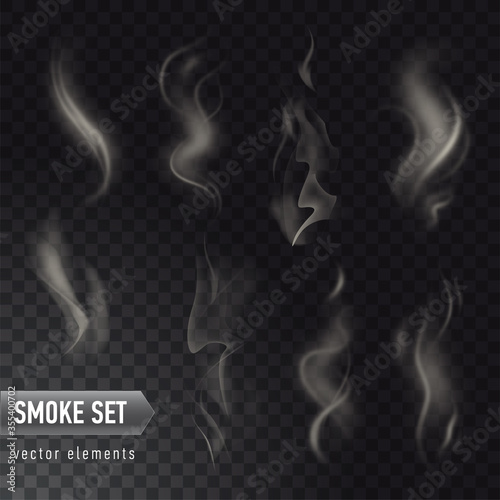 Set of high detailed smokes from hot food or drink isolated on transparent background