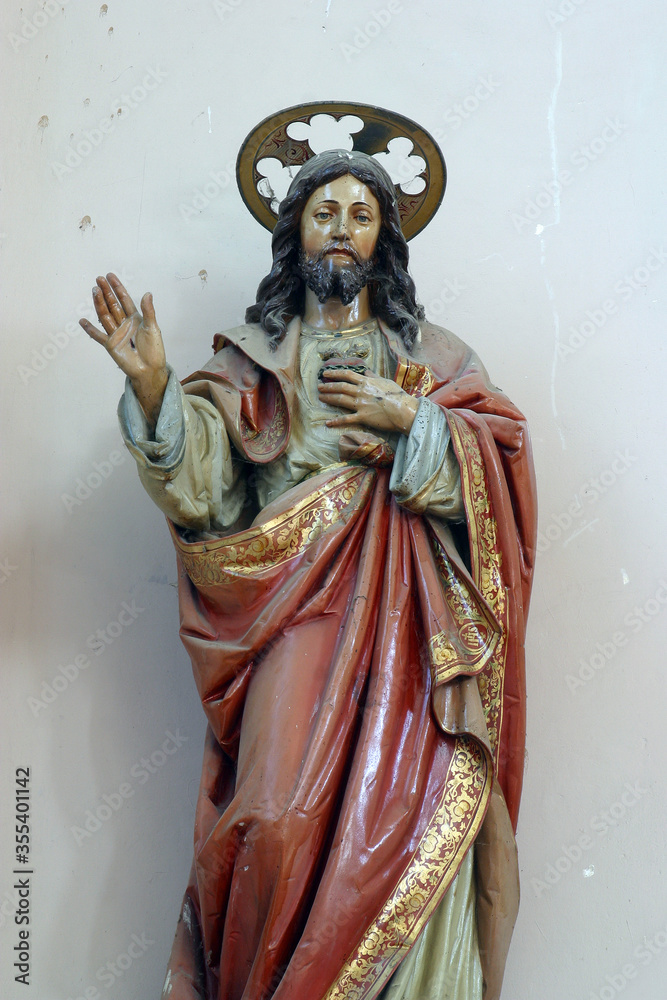 Fototapeta premium Sacred Heart of Jesus, statue in the church of Saint Catherine of Alexandria in Nevinac, Croatia
