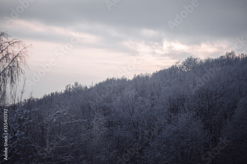 Beautiful winter views in mountains. Still life photography shoots.