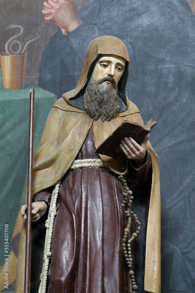 St. Anthony the Hermit statue on the altar of St. Benedict in the Church of the Holy Three Kings in Stara Ploscica, Croatia