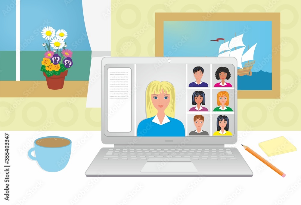 Working at home, study from home. Vector illustration. Working at home, study from home. Vector illustration.
