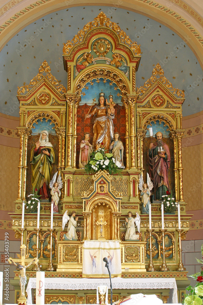 Main altar at the Church of the Visitation of the Blessed Virgin Mary in Vukovina, Croatia