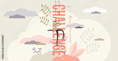 Challenge vector illustration. Flat tiny motivational persons concept