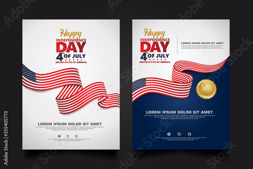 Design template of Fourth of July Independence Day, with ribbon flag abstract colors background for brochure, poster, pamphlet, flyer, cover annual report and other users. vector illustration.