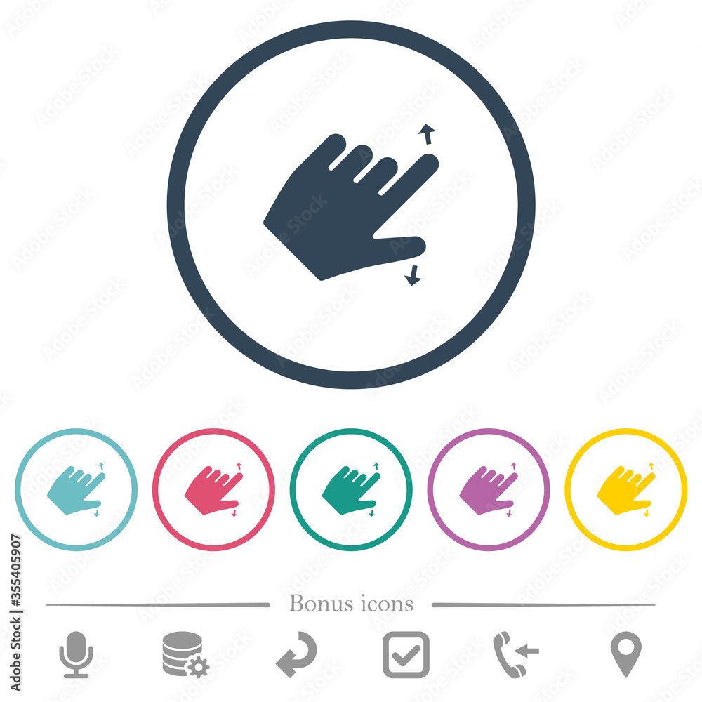 Left handed pinch open gesture flat color icons in round outlines Left handed pinch open gesture flat color icons in round outlines