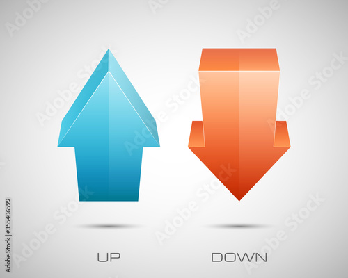 Two arrow in the perspective distortion. 2 direction up and down banner shape. Trend form